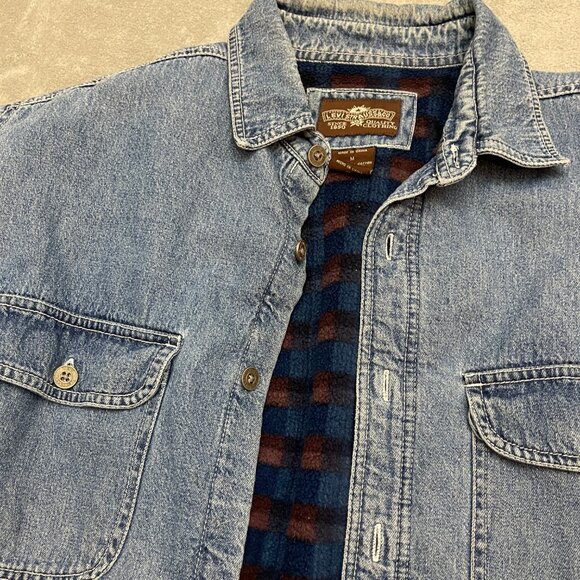 Levi's Blanket Lined Shirt Jacket Mens M Denim Button Up Fleece Barn Chore Coat - Picture 4 of 11